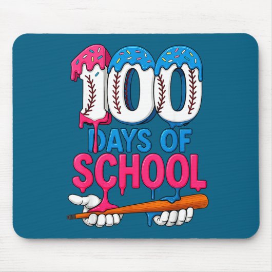 100 Days Of School Baseball Drip Bat 100th Day Of  Muismat (Voorkant)