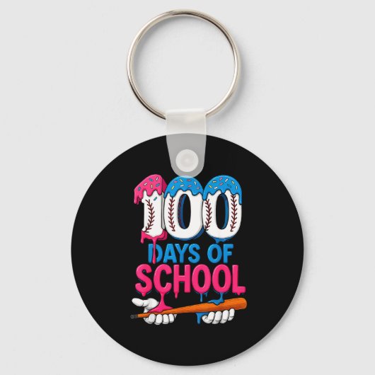 100 Days Of School Baseball Drip Bat 100th Day Of Sleutelhanger (Voorkant)