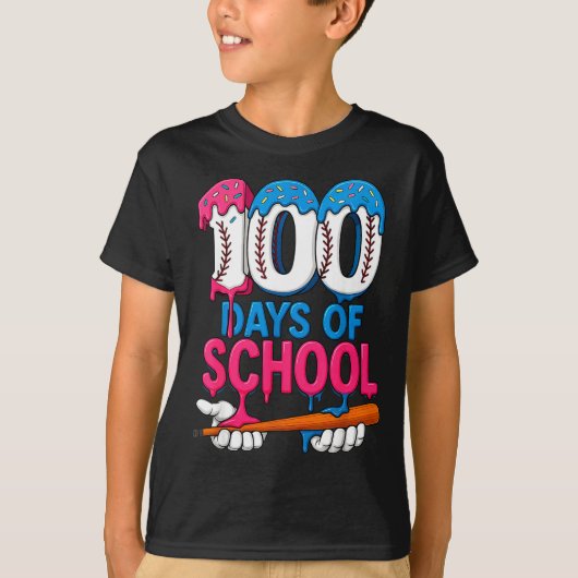 100 Days Of School Baseball Drip Bat 100th Day Of  T-shirt (Voorkant)