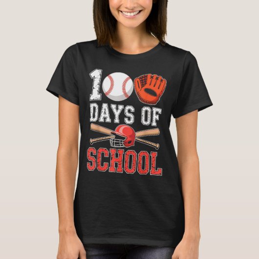 100 Days Of School Baseball Player Teacher Student T-shirt (Voorkant)