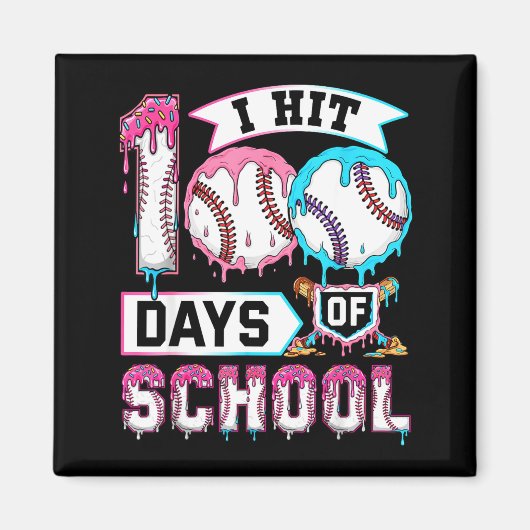 100 Days Of School Boys Baseball Drip 100th Day Ki Magneet (Voorkant)