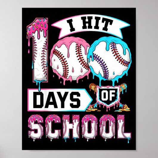 100 Days Of School Boys Baseball Drip 100th Day Ki Poster (Voorkant)