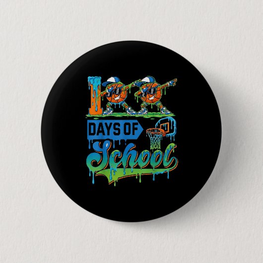 100 Days Of School Boys Basketball Drip 100th Day Ronde Button 5,7 Cm (Voorkant)