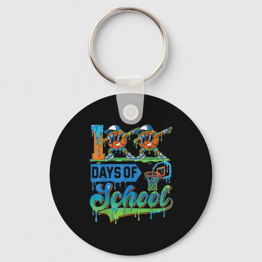 100 Days Of School Boys Basketball Drip 100th Day  Sleutelhanger (Voorkant)