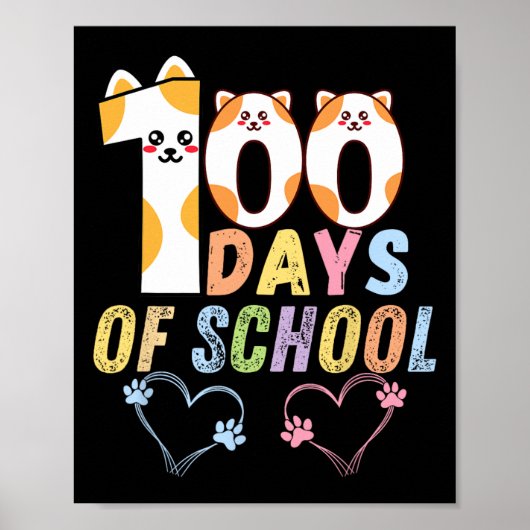 100 Days of School Cats Hearts 100th Days of Schoo Poster (Voorkant)