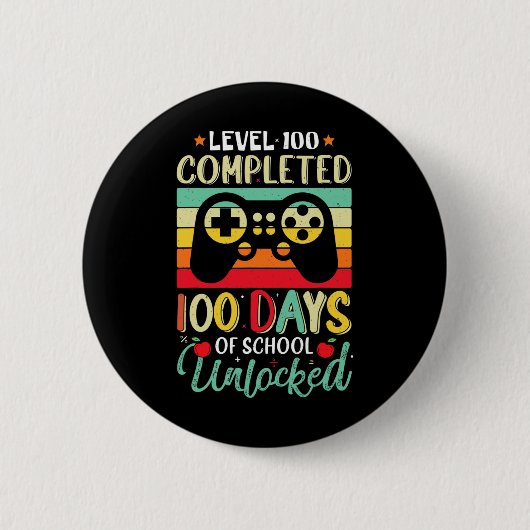 100 Days of School Complete Gamer Boy Level Unlock Ronde Button 5,7 Cm (Voorkant)