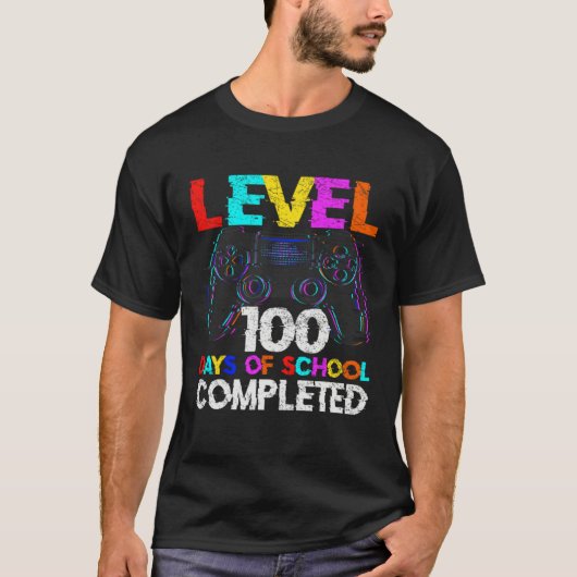 100 Days of School Completed Gamer Boy Level 100 C T-shirt (Voorkant)