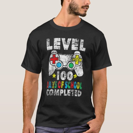 100 Days Of School Completed Gamer   Boy Level Up  T-shirt (Voorkant)