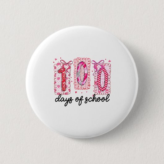 100 Days Of School Coquette Valentine Girls Teache Ronde Button 5,7 Cm (Voorkant)