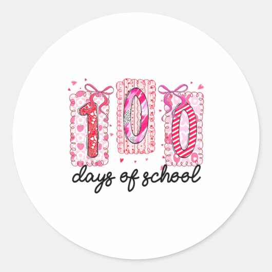 100 Days Of School Coquette Valentine Girls Teache Ronde Sticker (Voorkant)