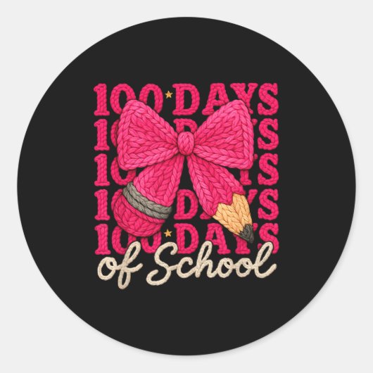 100 Days Of School Crochet Bow Pencil 100th Day Of Ronde Sticker (Voorkant)