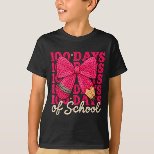 100 Days Of School Crochet Bow Pencil 100th Day Of T-shirt (Voorkant)
