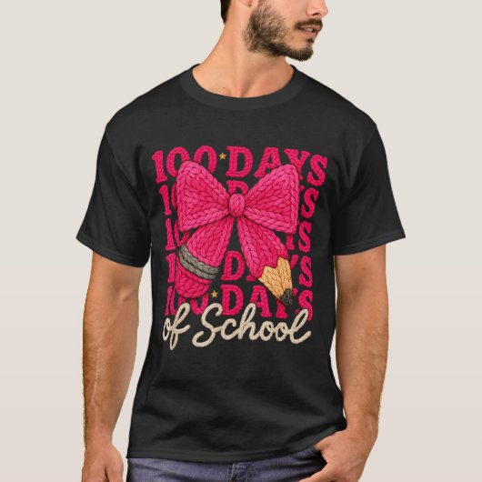 100 Days Of School Crochet Bow Pencil 100th Day Of T-shirt (Voorkant)