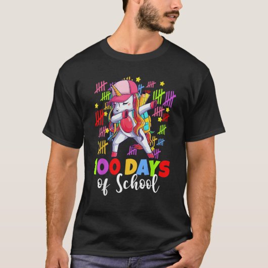 100 Days Of School Dabbing Unicorn  Kids Girls 100 T-shirt (Voorkant)