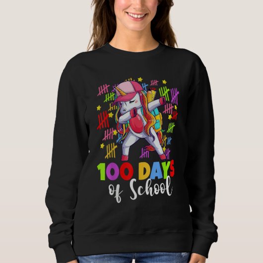 100 Days Of School Dabbing Unicorn Kids Girls 100 Trui (Voorkant)
