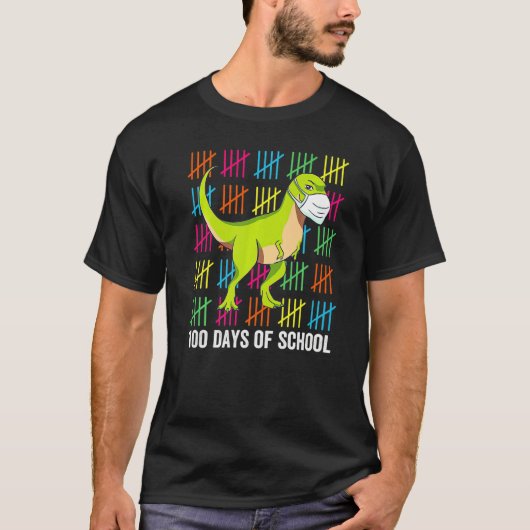 100 Days Of School Dinosaur Mask Fun Teacher Dino T-shirt (Voorkant)