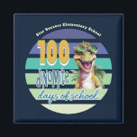100 Days of School Dinosaur Monogrammed Magneet<br><div class="desc">Unique design for celebrating 100 Days of School. Dinosaur themed with "dinomite" design. Modern typography style with vintage sunset design. Handout to staff,  teachers,  parent volunteers and students. Monogrammed with school name,  teacher name or personal name.</div>