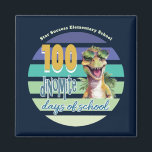 100 Days of School Dinosaur Monogrammed Magneet<br><div class="desc">Unique design for celebrating 100 Days of School. Dinosaur themed with "dinomite" design. Modern typography style with vintage sunset design. Handout to staff,  teachers,  parent volunteers and students. Monogrammed with school name,  teacher name or personal name.</div>