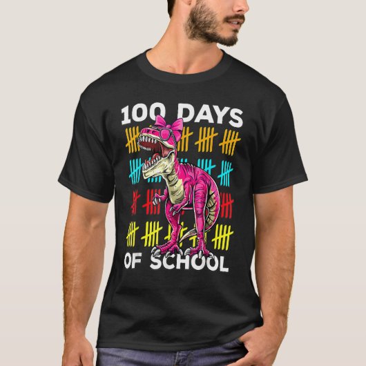 100 Days Of School Dinosaur Rex Dino Kids Boys 100 T-shirt (Voorkant)