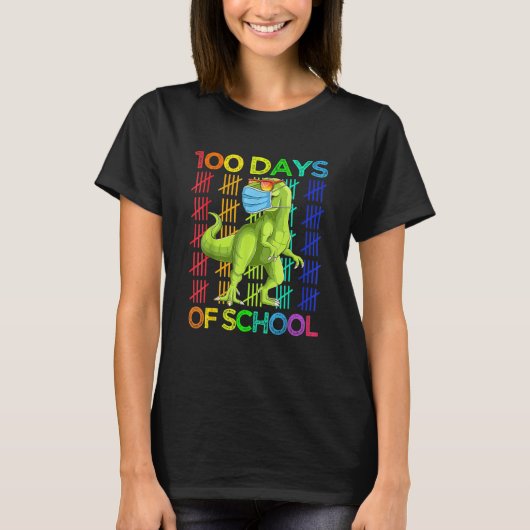 100 Days Of School Dinosaur Rex Wearing Mask Smart T-shirt (Voorkant)
