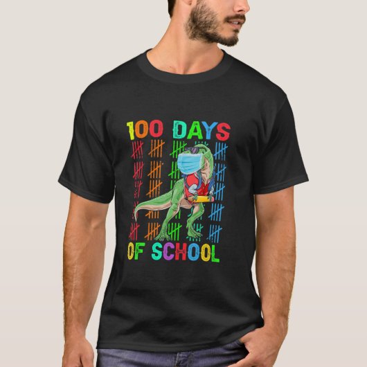 100 Days Of School Dinosaur Rex Wearing Mask Smart T-shirt (Voorkant)