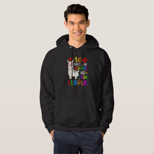 100 Days of School Funny No Probllama Llama 100th Hoodie (Voorkant volledig)