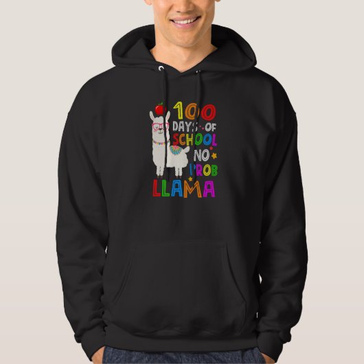100 Days of School Funny No Probllama Llama 100th  Hoodie (Voorkant)
