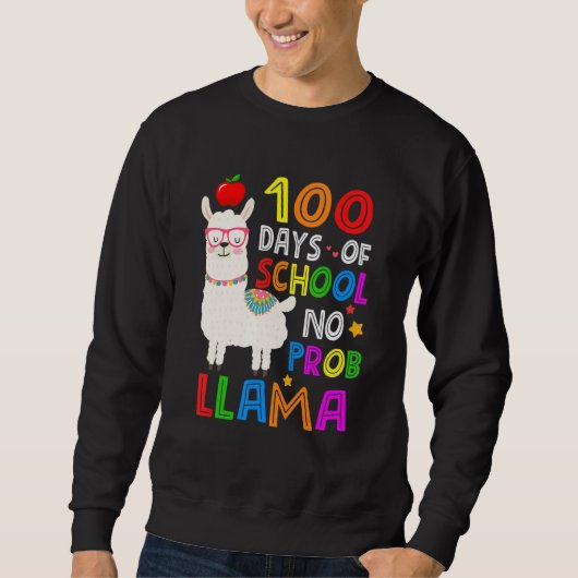 100 Days Of School Funny No Probllama Llama 100th Trui (Voorkant)