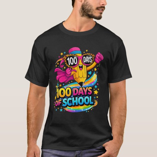 100 Days of School Funny Pencil Kids Teacher 100th T-shirt (Voorkant)