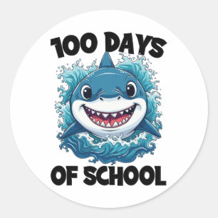 100 Days of School Funny Shark 100ste schooldag Ronde Sticker