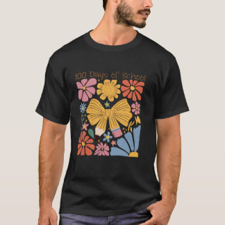 100 Days of School Girls Coquette Bow 100ste dag v T-shirt