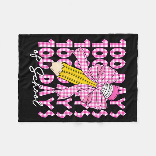 100 Days Of School Girls Coquette Bow 100th Day Of Fleece Deken (Voorkant (Horizontaal))