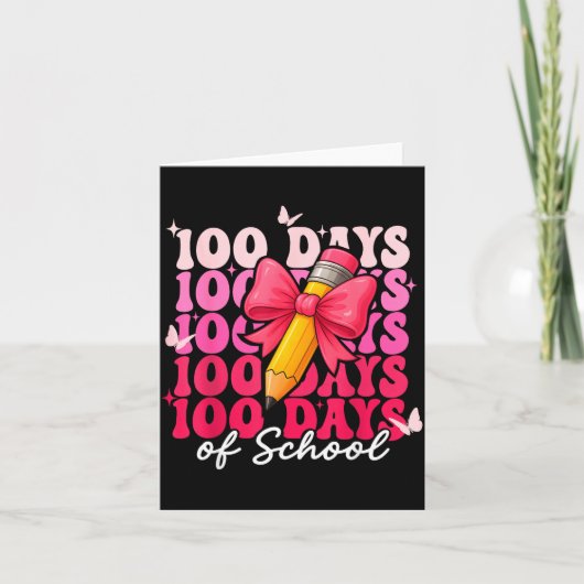 100 Days Of School Girls Coquette Bow 100th Day Of Kaart (Voorkant)
