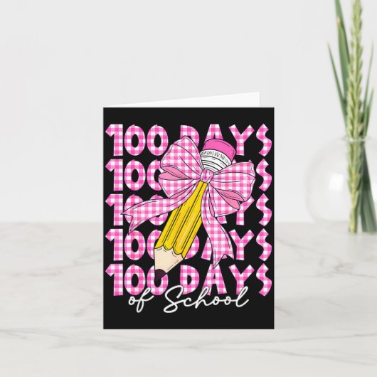 100 Days Of School Girls Coquette Bow 100th Day Of Kaart (Voorkant)