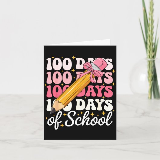 100 Days Of School Girls Coquette Bow 100th Day Of Kaart (Voorkant)