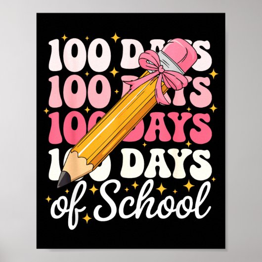 100 Days Of School Girls Coquette Bow 100th Day Of Poster (Voorkant)