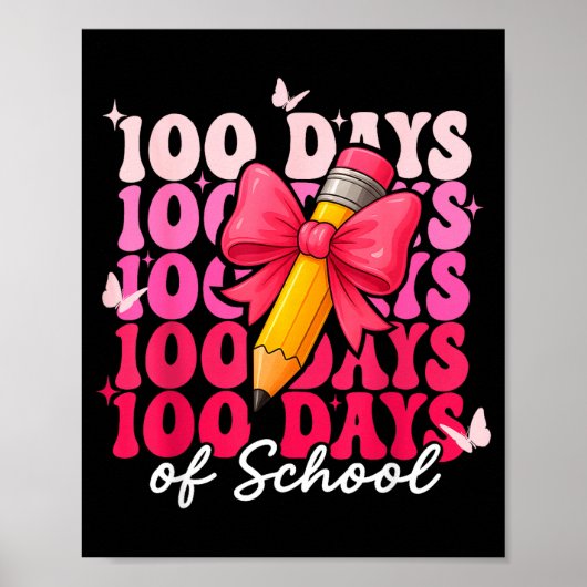 100 Days Of School Girls Coquette Bow 100th Day Of Poster (Voorkant)