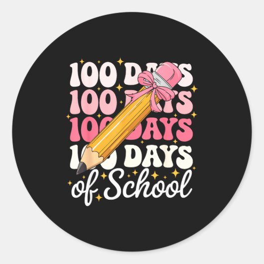 100 Days Of School Girls Coquette Bow 100th Day Of Ronde Sticker (Voorkant)