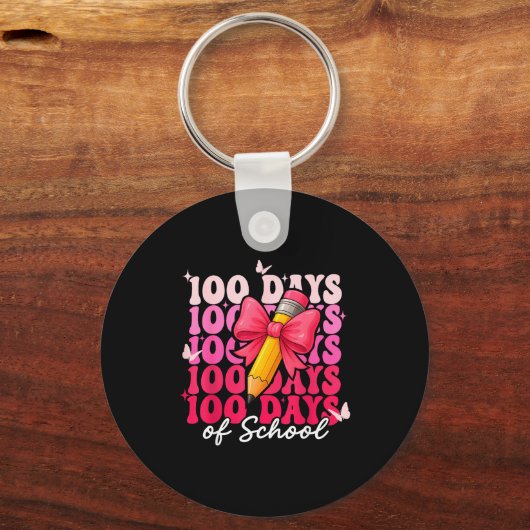 100 Days Of School Girls Coquette Bow 100th Day Of Sleutelhanger (Voorkant)