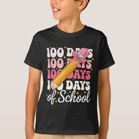 100 Days Of School Girls Coquette Bow 100th Day Of T-shirt (Voorkant)