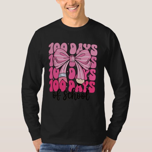 100 Days of School Girls Coquette Bow 100th Day of T-shirt (Voorkant)