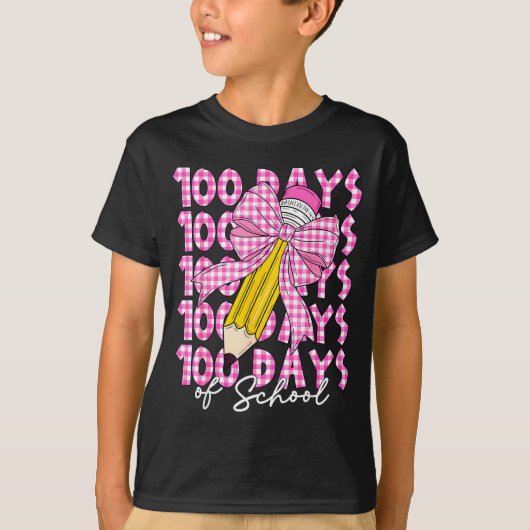 100 Days Of School Girls Coquette Bow 100th Day Of T-shirt (Voorkant)