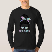 100 Days Of School Girls Messy Bun Hair 100th Day  T-shirt (Voorkant)