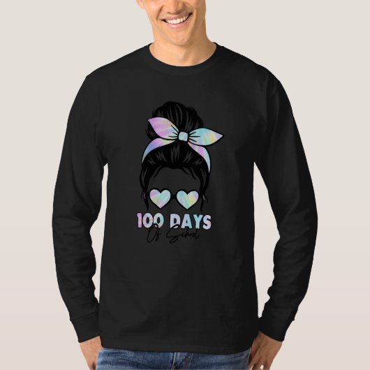 100 Days Of School Girls Messy Bun Hair 100th Day  T-shirt (Voorkant)