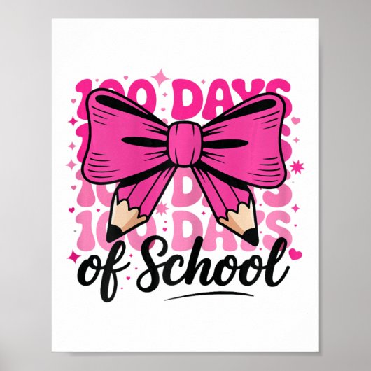 100 Days Of School Girls Teacher Coquette Bow Kids Poster (Voorkant)