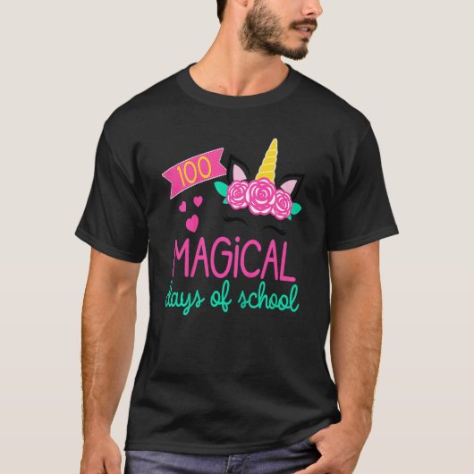 100 Days Of School Girls Unicorn 100 Magical Days  T-shirt (Voorkant)
