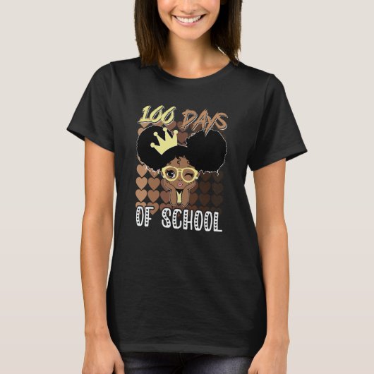 100 Days Of School Kids Girl Black African America T-shirt (Voorkant)