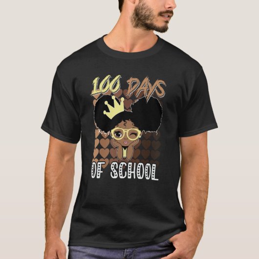 100 Days Of School Kids Girl Black African America T-shirt (Voorkant)