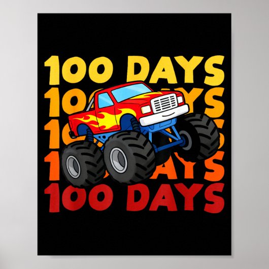 100 Days Of School Kids Monster Truck Boys And Gir Poster (Voorkant)
