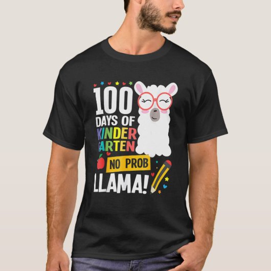 100 Days Of School Kindergarten Llama Girl Boy No  T-shirt (Voorkant)